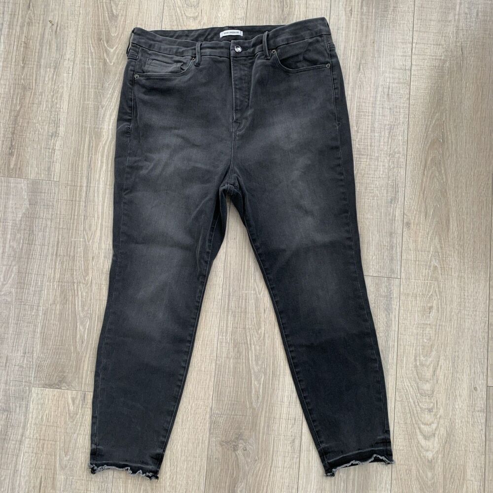 Good American Good Legs Crop Stretch Skinny Denim Jeans Raw Hem Black Size 18